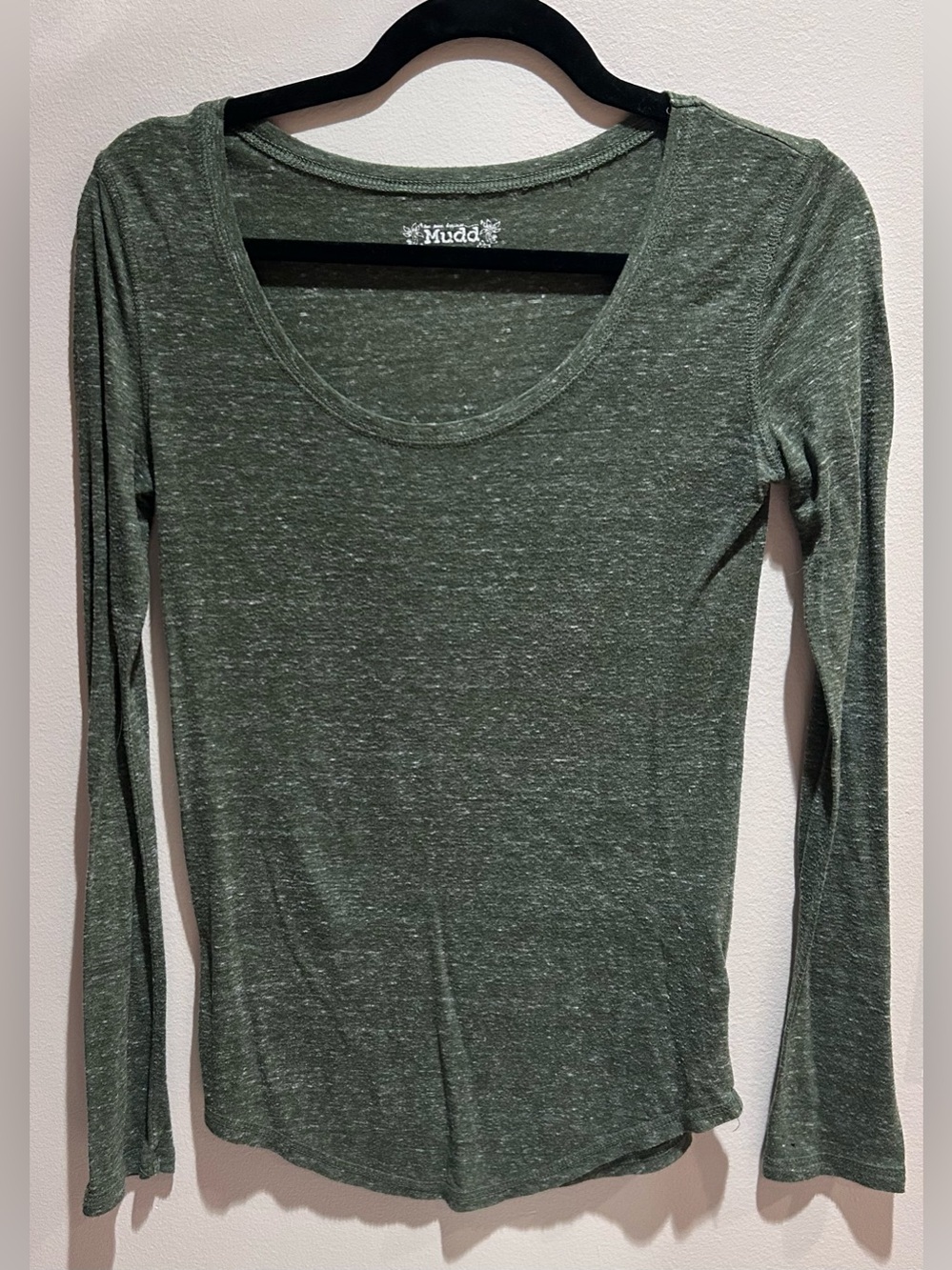 Mudd Mottled Olive Green Scoop Neck Long Sleeve Top Size S